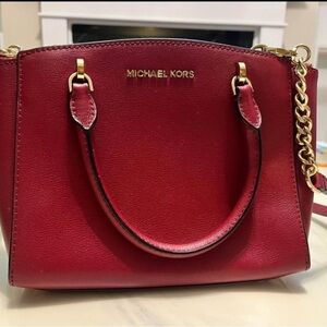 Michael Kors Red Saffiano Leather Satchel with Gold Accents
